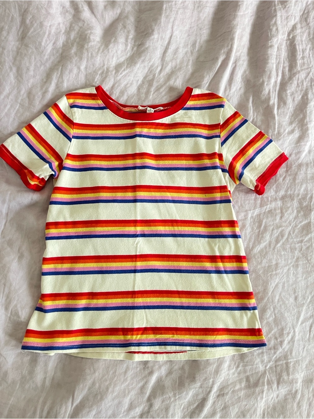 Honey Punch Rainbow Stripe Tee with Red Trim ASO Max Stranger Things